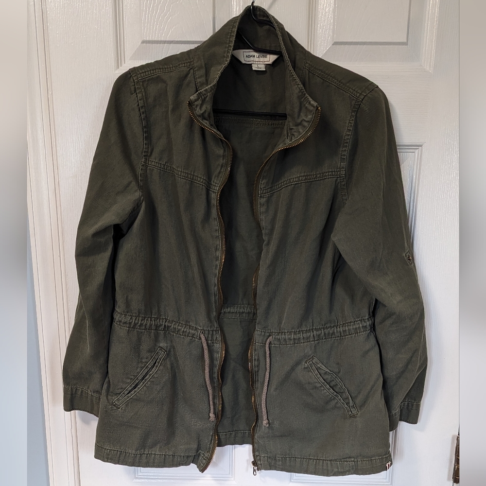 Adam Levine Womens Full Zip Army Green Roll Tab Sleeve Utility Jacket Size Large